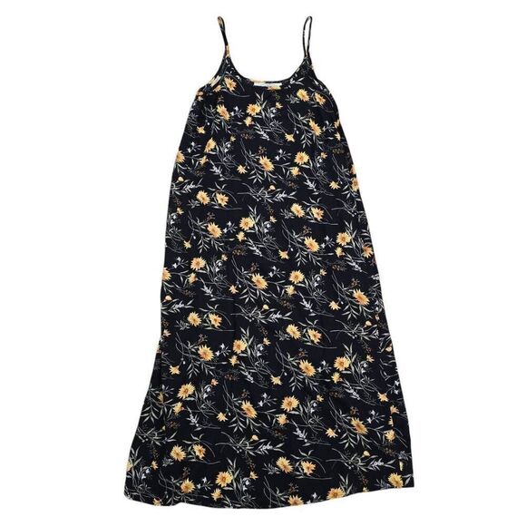 Vintage B.Moss Midi Dress Women's Small Black Floral 100% Rayon Spaghetti Strap - Picture 1 of 6